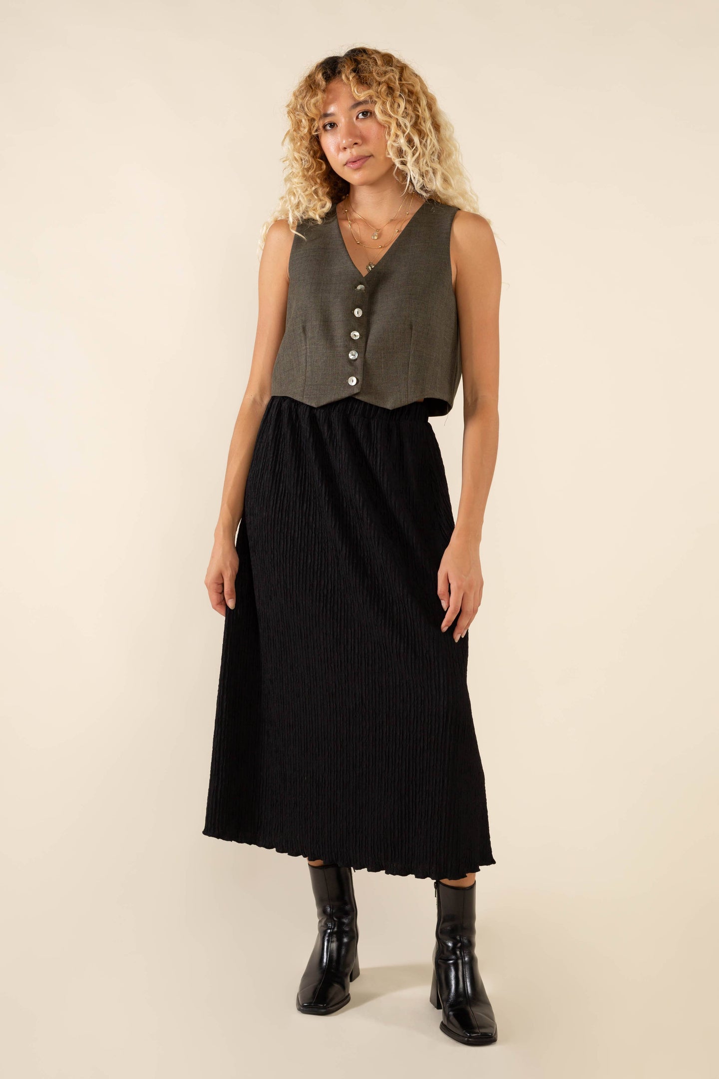 Grove Pleated Midi Skirt